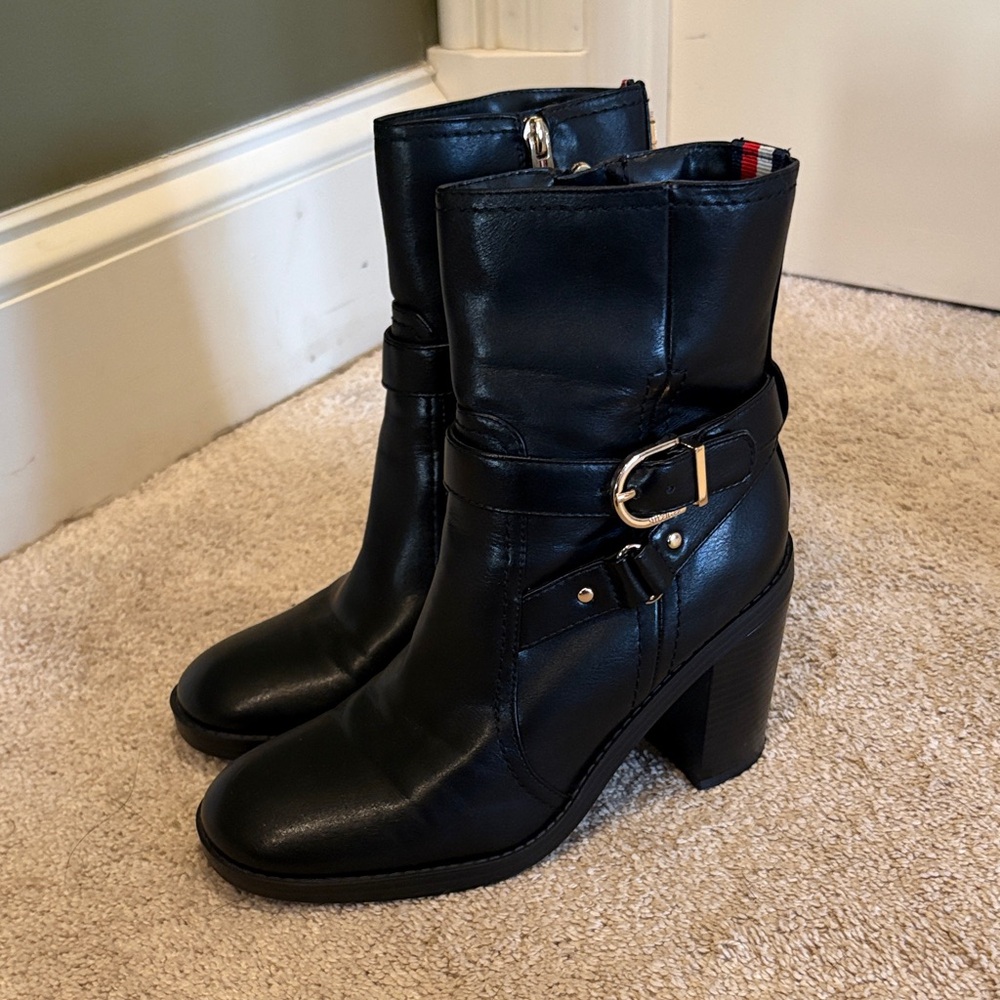 Tommy Hilfiger Black Heeled Boots with Buckle